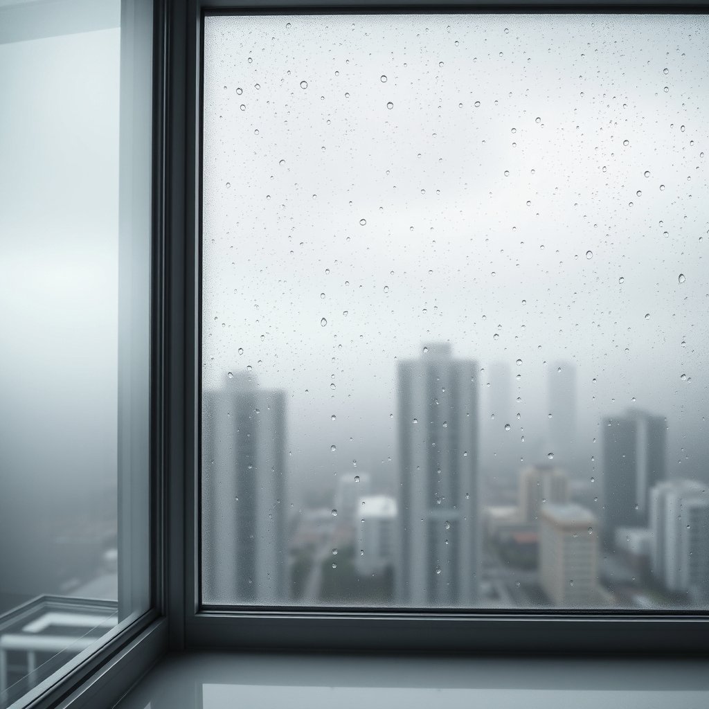 Rain on a Vancouver condo window with soft grey light